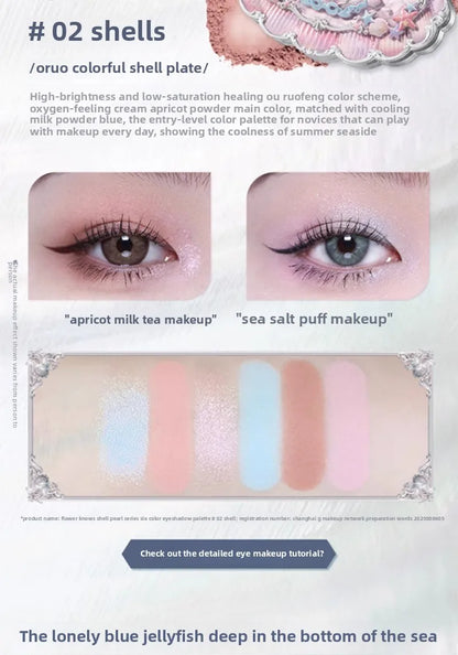 Shell Pearl 6-Color Eyeshadow Palette – Matte, Shimmer &amp; Metallic Glow