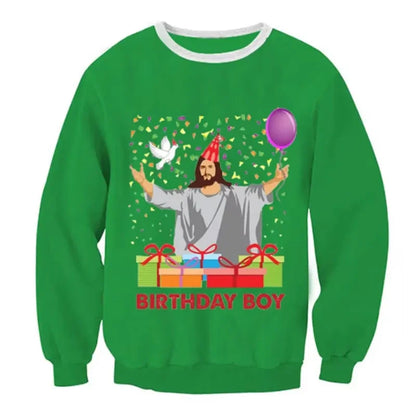 Ugly Christmas Sweater – Funny Santa & Elf Holiday Print Pullover
