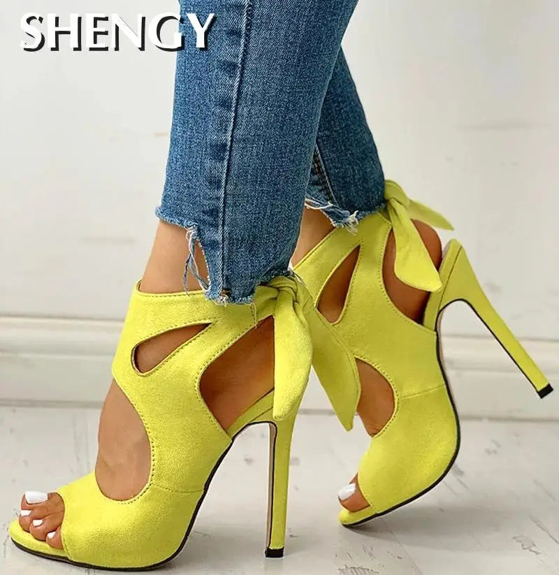 Lace-Up Peep Toe Ankle Strap High Heels