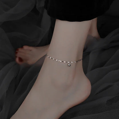 Minimalist Silver Bead Anklet – Women’s Summer Beach Flat Chain Bracelet