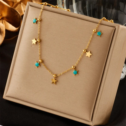 Stainless Steel Green Crystal Necklace – Bohemian Pendant Chain