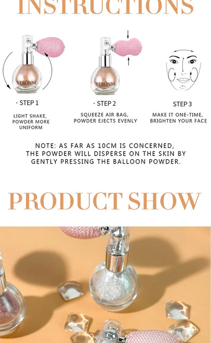 6-Color Diamond Highlighter Powder Spray – Waterproof Glitter Body & Face Bronzer (63.6g)