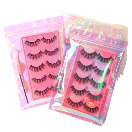 False Eyelash Kit – 3/5 Pairs Fluffy Mink Lashes with Tweezer & Brush