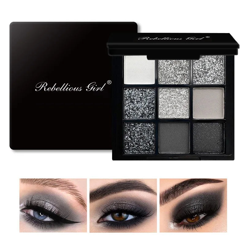 9-Grid Eyeshadow Palette – Glitter, Pearlescent, Matte & Shimmer Finishes
