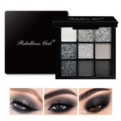 9-Grid Eyeshadow Palette – Glitter, Pearlescent, Matte & Shimmer Finishes