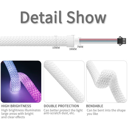 WS2812B / WS2811 5V Round Neon LED Strip – 360° RGBIC Flexible Silicone Tape, 50 LEDs/m, IP67 Waterproof
