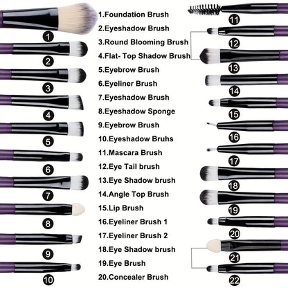 8/20-Piece Eye Makeup Brush Set – With Optional Sponges & Puffs