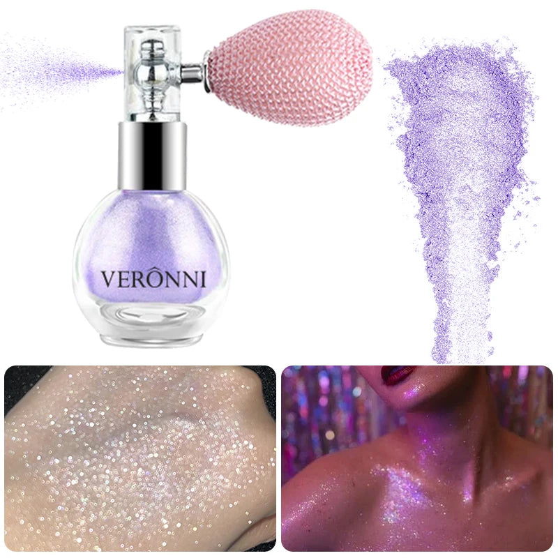 6-Color Diamond Highlighter Powder Spray – Waterproof Glitter Body & Face Bronzer (63.6g)
