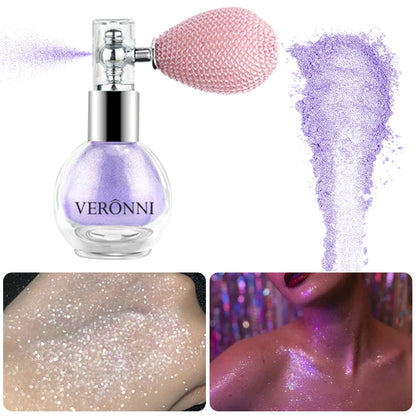 6-Color Diamond Highlighter Powder Spray – Waterproof Glitter Body & Face Bronzer (63.6g)