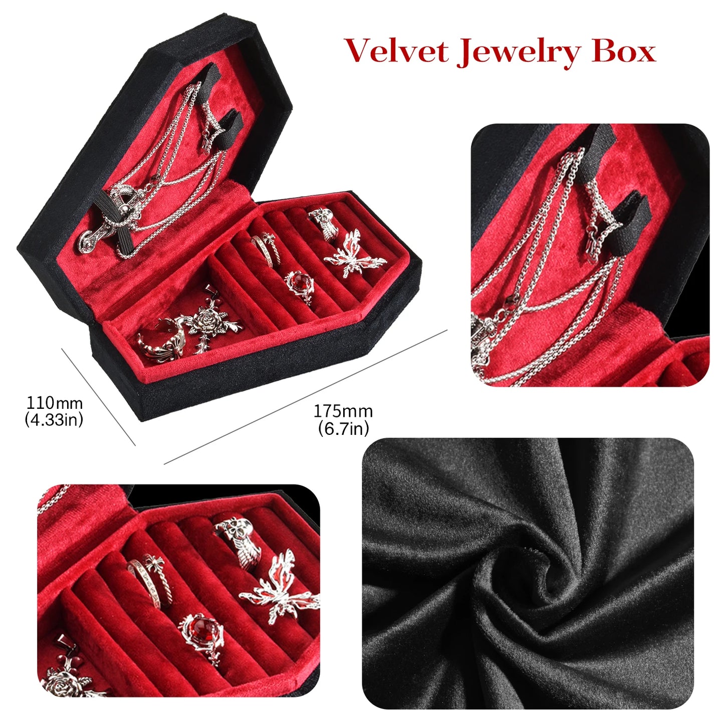 Gothic Velvet Coffin Jewelry Box – Customizable Ring & Necklace Display Case