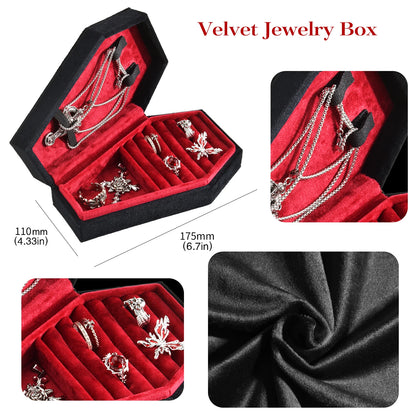Gothic Velvet Coffin Jewelry Box – Customizable Ring & Necklace Display Case