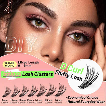 Mixed Cluster Lash Extension Kit – 30D + 40D | 60P + 80P | Glue, Remover, Sealant, Tweezers & Brushes