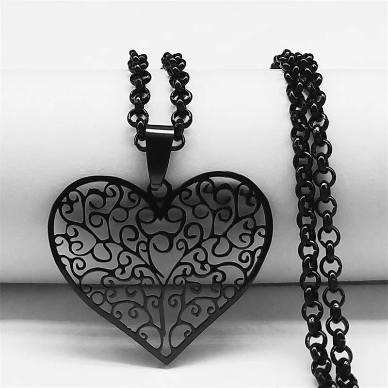 Tree of Life Stainless Steel Necklace – Black Long Pendant for Men & Women