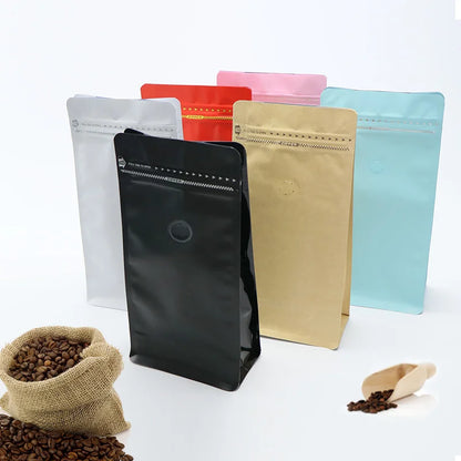 Block Bottom Stand-Up Coffee Pouch – Aluminum Foil Ziplock with Valve