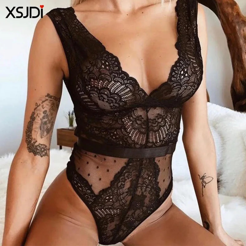 Embroidered Lace Lingerie Set with Garter Belt