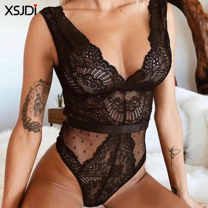 Embroidered Lace Lingerie Set with Garter Belt