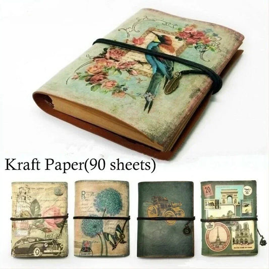 Vintage PU Leather Notebook – Kraft Paper Planner, Sketchbook & Writing Journal