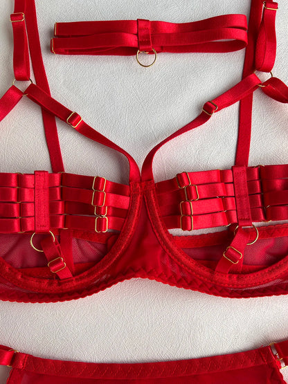 5-Piece Hollow Lingerie Set – Sensual Open Bra & Brief Outfit