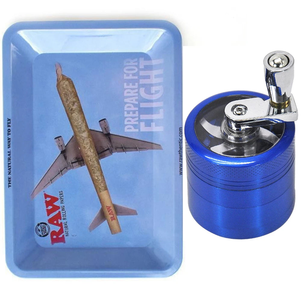 40mm Herb Grinder & Metal Rolling Tray Kit – 7x5 inch Portable Spice & Herb Tool Set