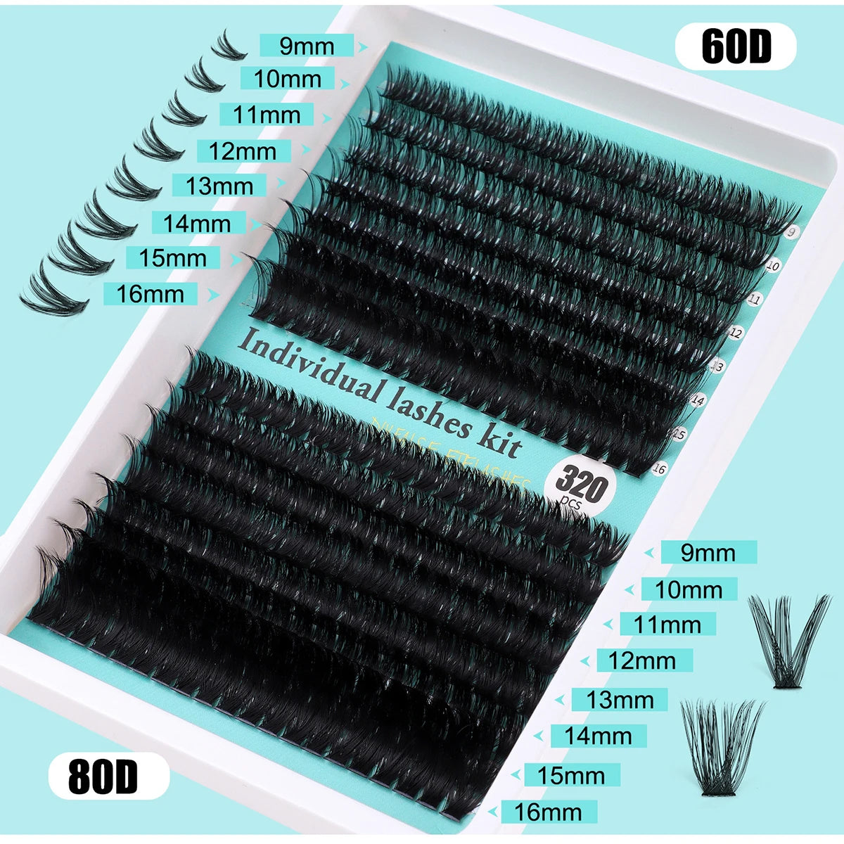 Individual 20–100D Cluster Lashes – 280pcs Mixed Tray Volume Extensions