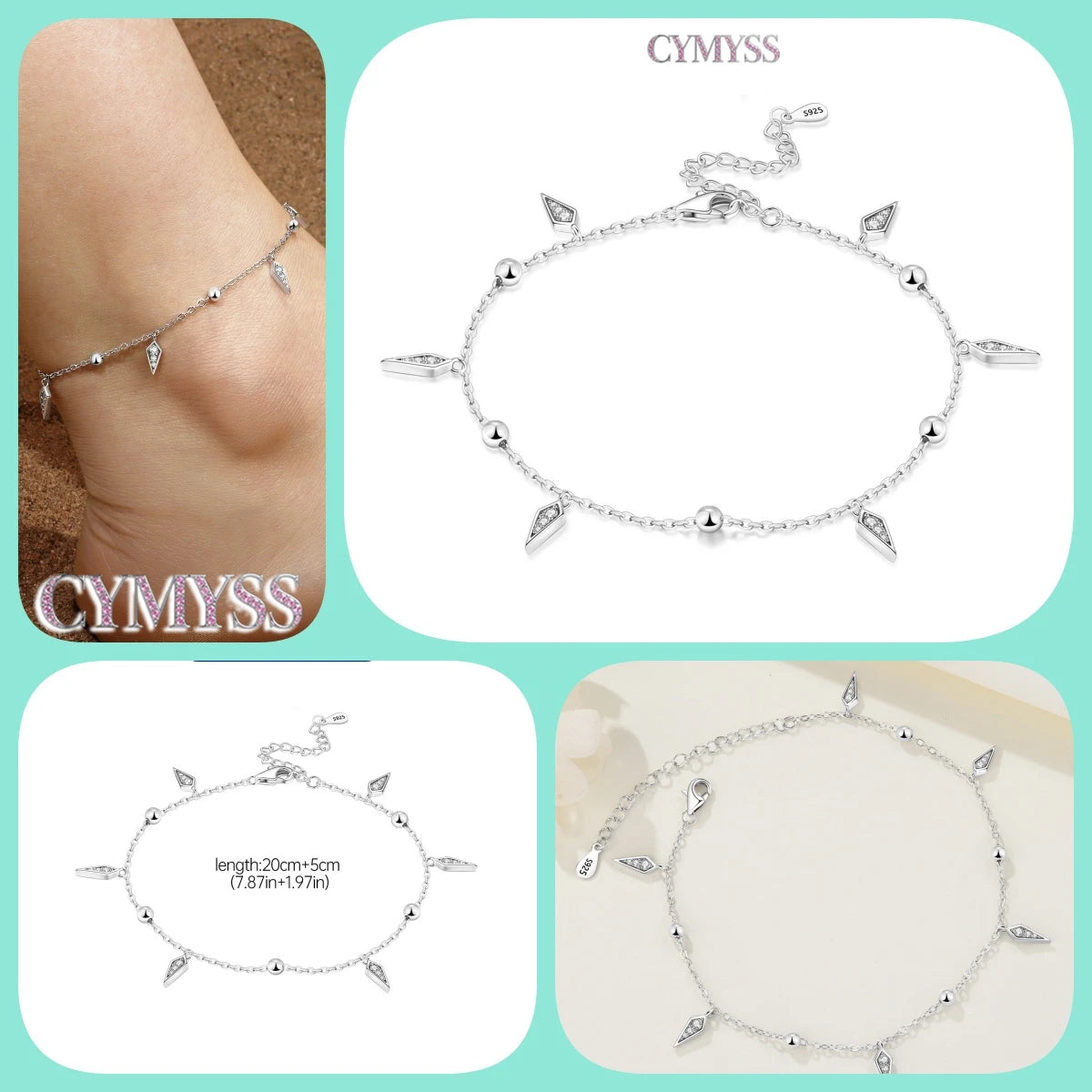 925 Sterling Silver Double-Layer Anklet – Exquisite Zircon Heart Chain Jewelry