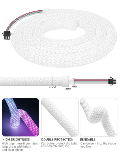 WS2812B / WS2811 5V Round Neon LED Strip – 360° RGBIC Flexible Silicone Tape, 50 LEDs/m, IP67 Waterproof