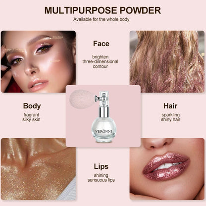 6-Color Diamond Highlighter Powder Spray – Waterproof Glitter Body & Face Bronzer (63.6g)