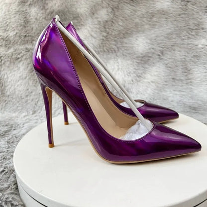 Holographic Purple Stiletto Pumps