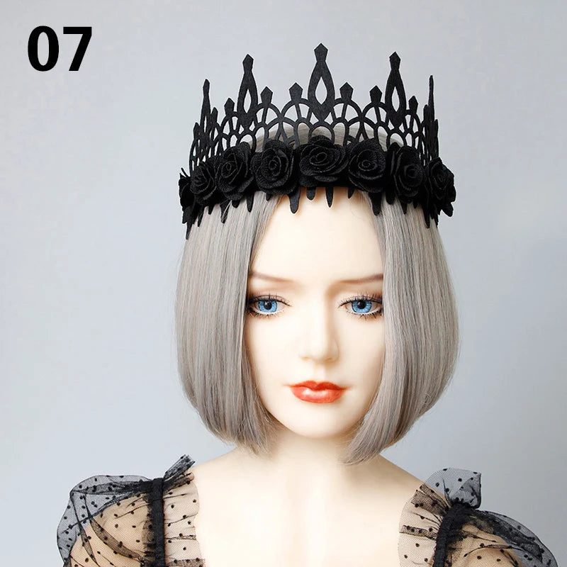 Vintage Gothic Rose Crown – Black Witch Headband Tiara