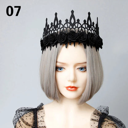 Vintage Gothic Rose Crown – Black Witch Headband Tiara