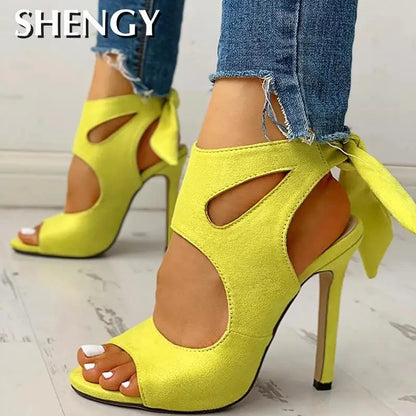 Lace-Up Peep Toe Ankle Strap High Heels