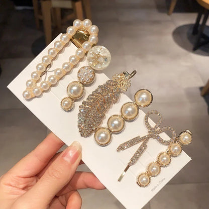 Handmade Pearl & Rhinestone Hairpin Set – Elegant Barrettes for Women