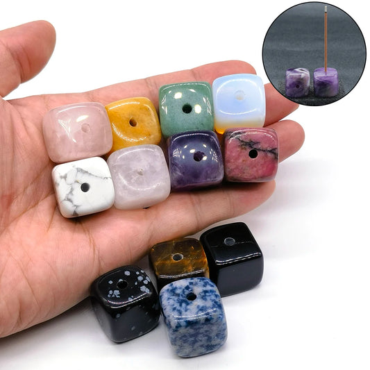 Square Crystal Incense Holder – Natural Stone Censer Base for Sticks & Coils