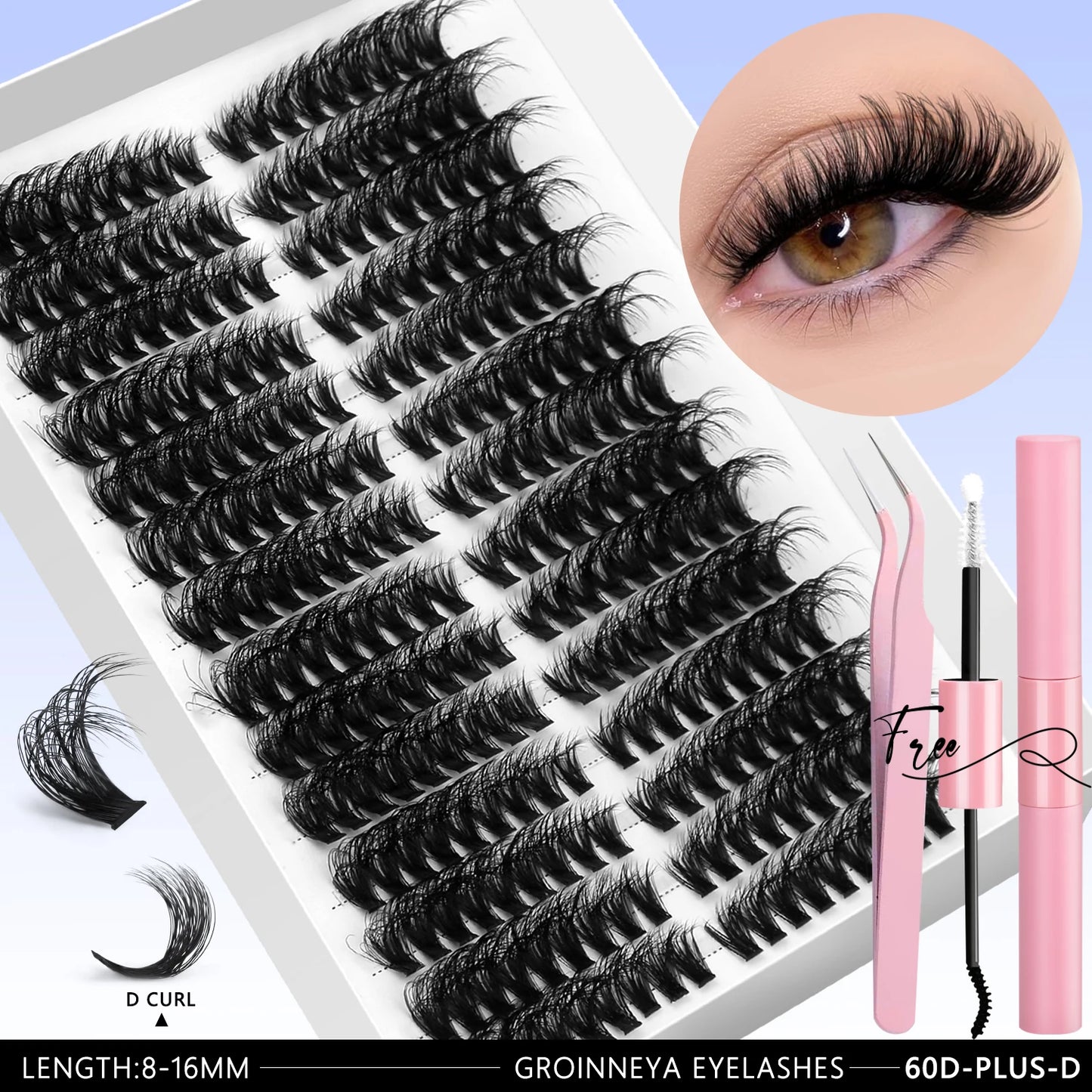 Lash Clusters Kit – 540PCS Cat-Eye Lash Extension Set with Bond & Seal