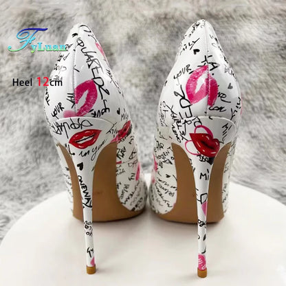 Graffiti Print Pointed Toe Stiletto Heels