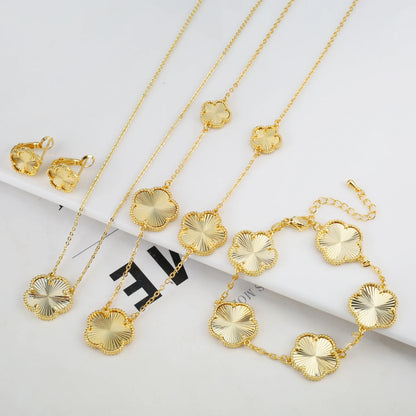 Luxury Double-Sided Five-Leaf Flower Jewelry Set – Gilded Clover Necklace, Bracelet & Earrings
