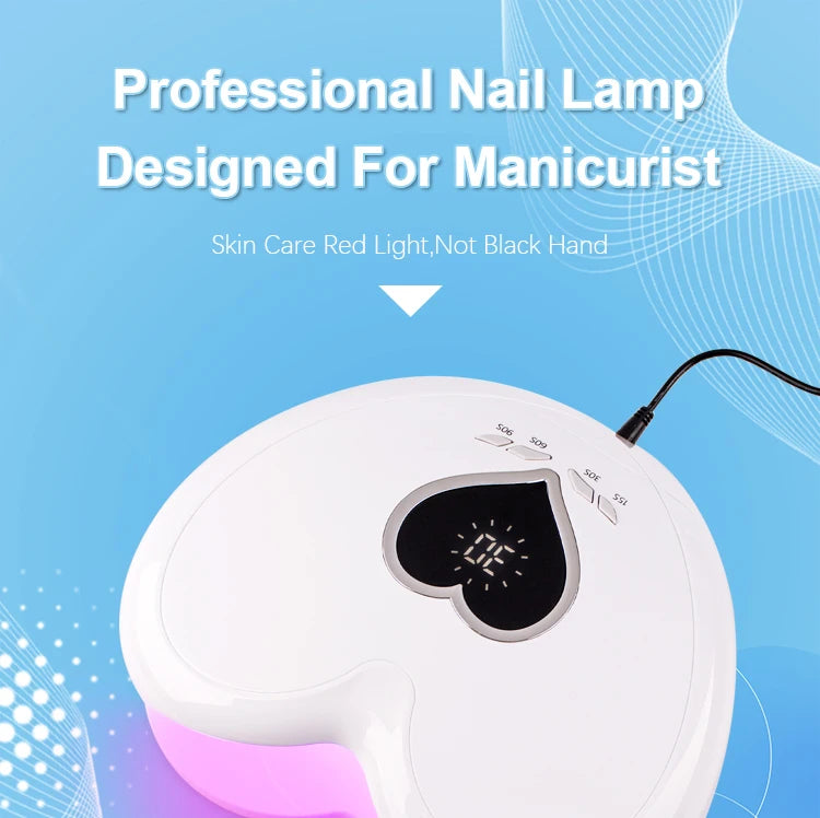 High Power 96W Heart-Shaped LED Nail Lamp – Red Light Gel Polish Dryer