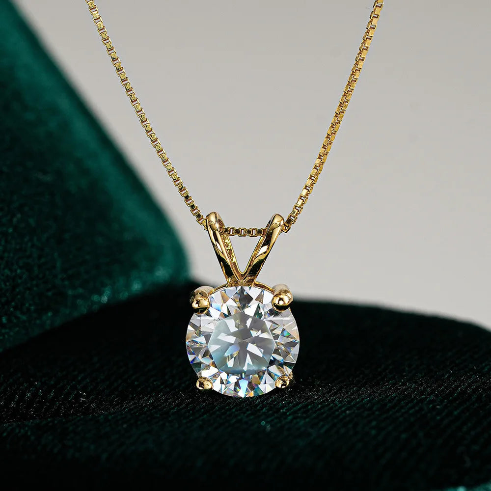 1-2CT Moissanite Pendant Necklace for Women, 14K Gold Plated