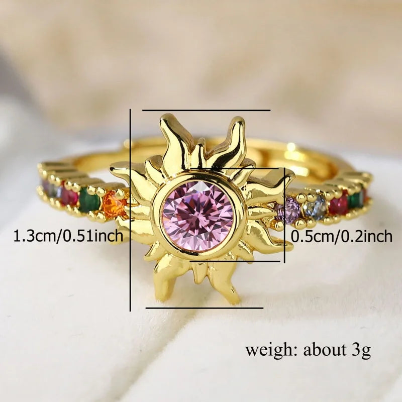 Stylish Pink & White Zircon Sun Ring – Adjustable Gold & Silver Wedding Band