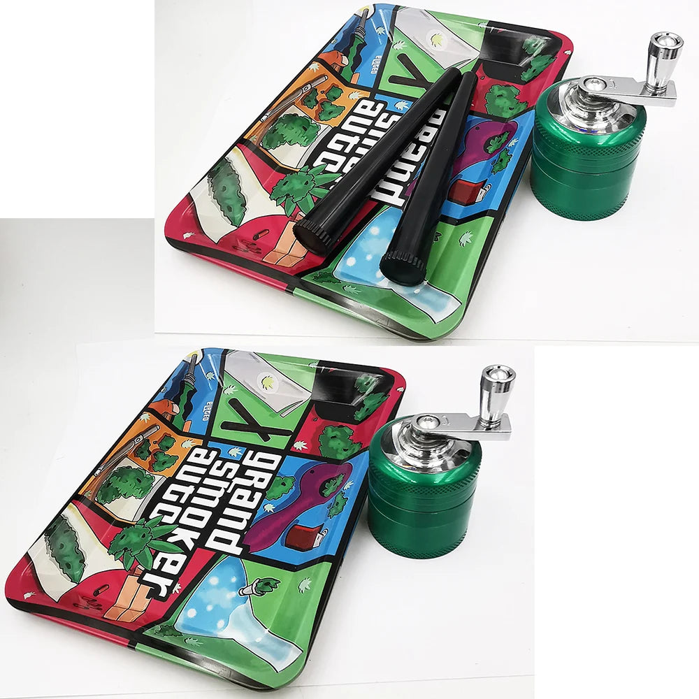 40mm Herb Grinder & Metal Rolling Tray Kit – 7x5 inch Portable Spice & Herb Tool Set