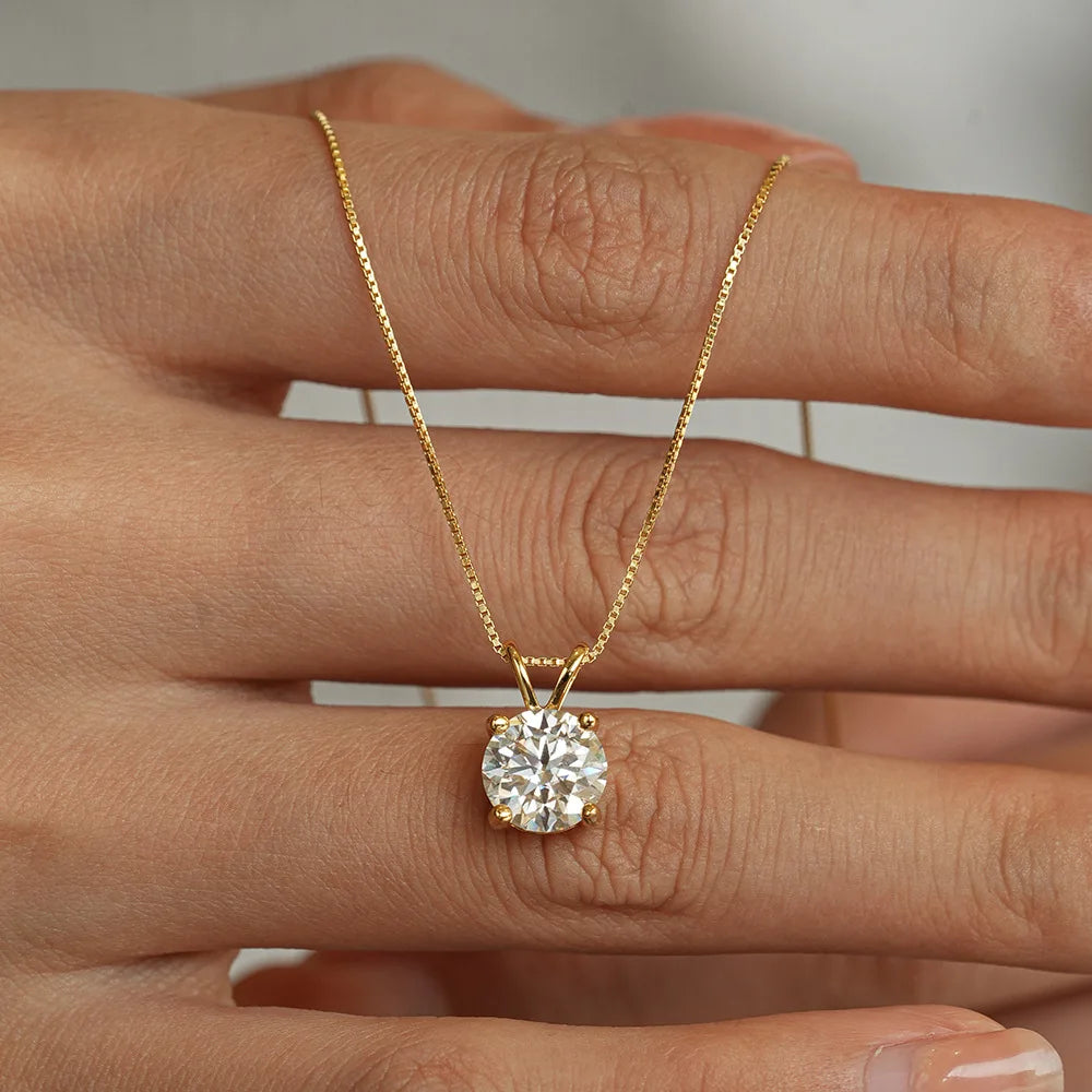 1-2CT Moissanite Pendant Necklace for Women, 14K Gold Plated