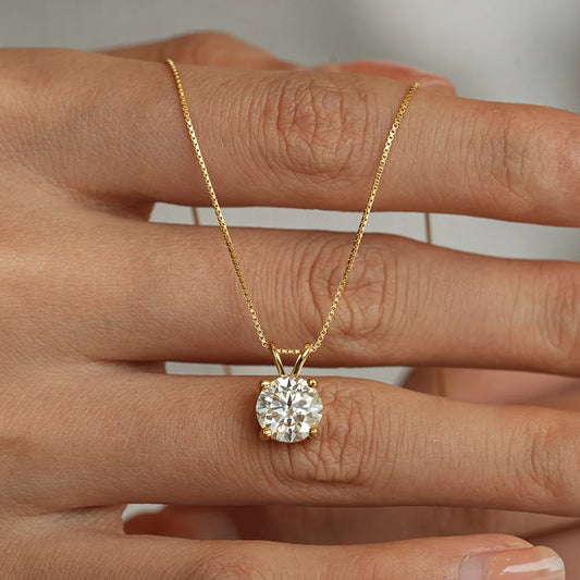 1-2CT Moissanite Pendant Necklace for Women, 14K Gold Plated