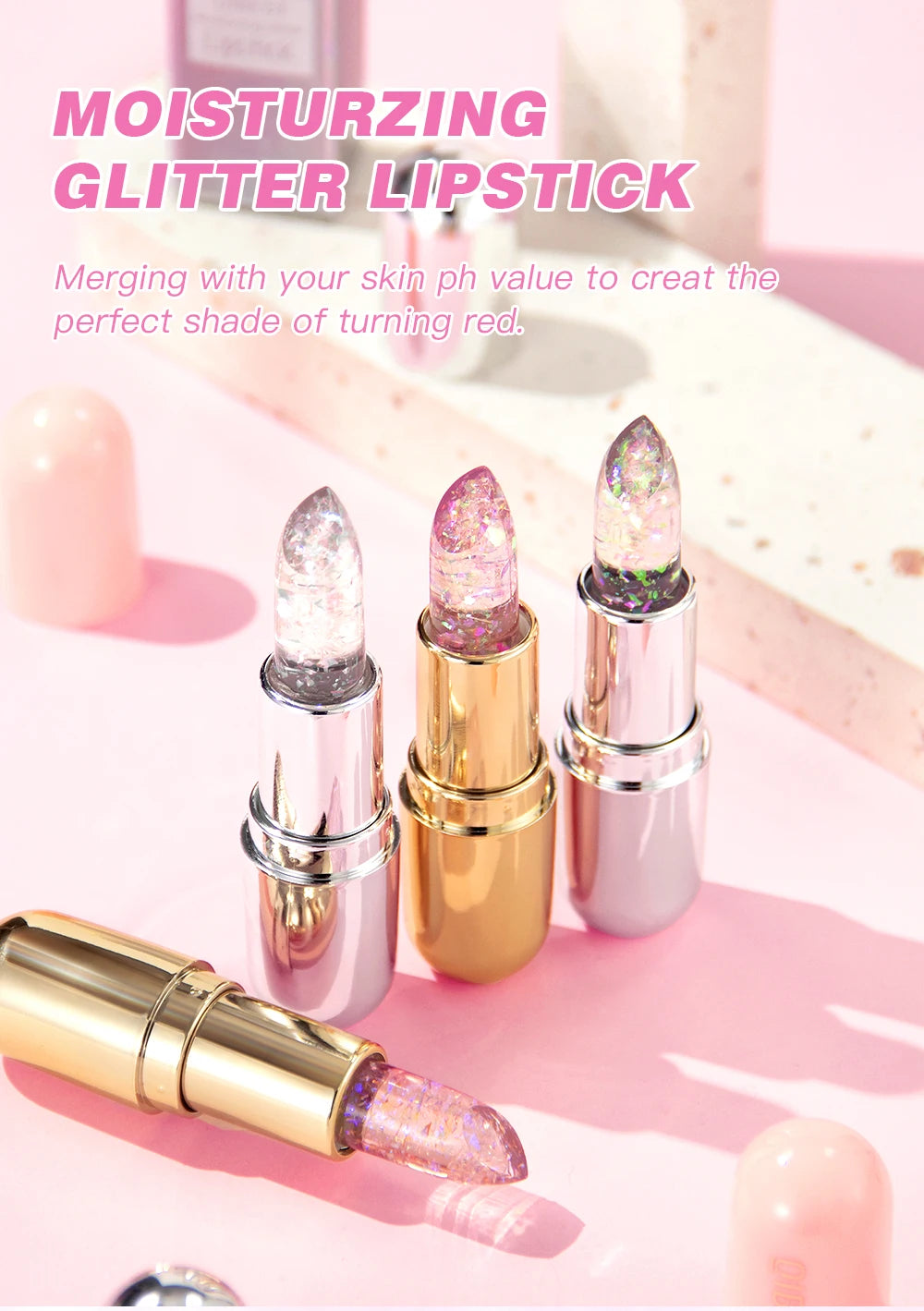 Glitter Crystal Jelly Lipstick – Color-Changing Moisturizing Lip Tint Balm