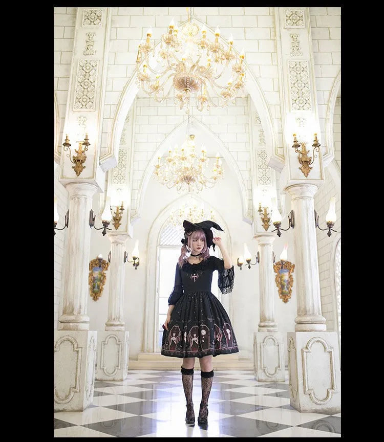 Dark Gothic Devil Print Lolita Dress