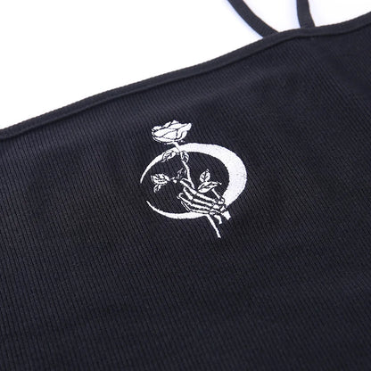 Gothic Print Suspender Crop Tank Top