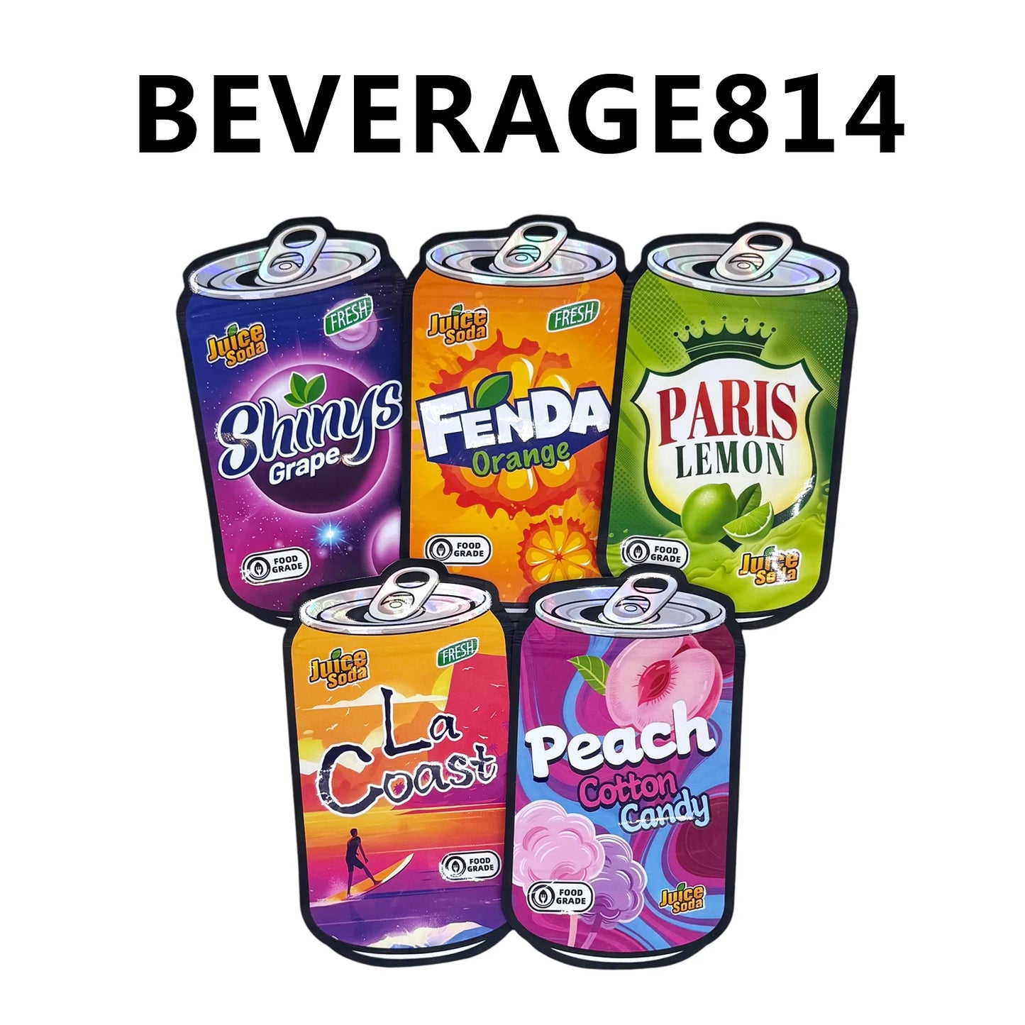 50pcs Holographic Juice Can Stand-Up Mylar Bags – Resealable Zip Pouches