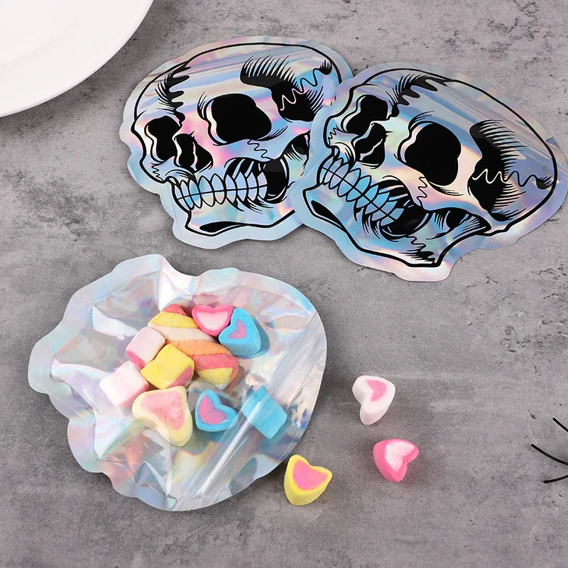 Halloween Skull Candy Bags – Self-Sealing Party Favor Pouches (10–100pcs)
