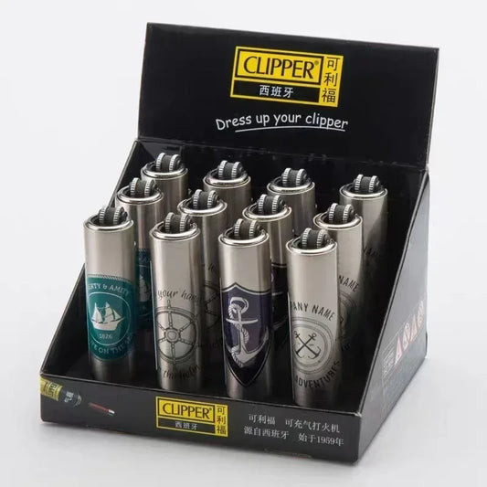 Metal Clipper-Style Butane Lighter – Sand Wheel Igniter (12-Pack)