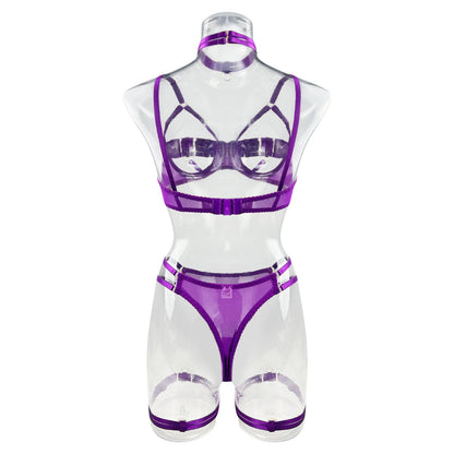 5-Piece Hollow Lingerie Set – Sensual Open Bra & Brief Outfit