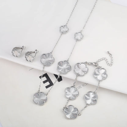 Luxury Five-Leaf Flower Jewelry Set – Double-Sided Shiny Metal Clover Design